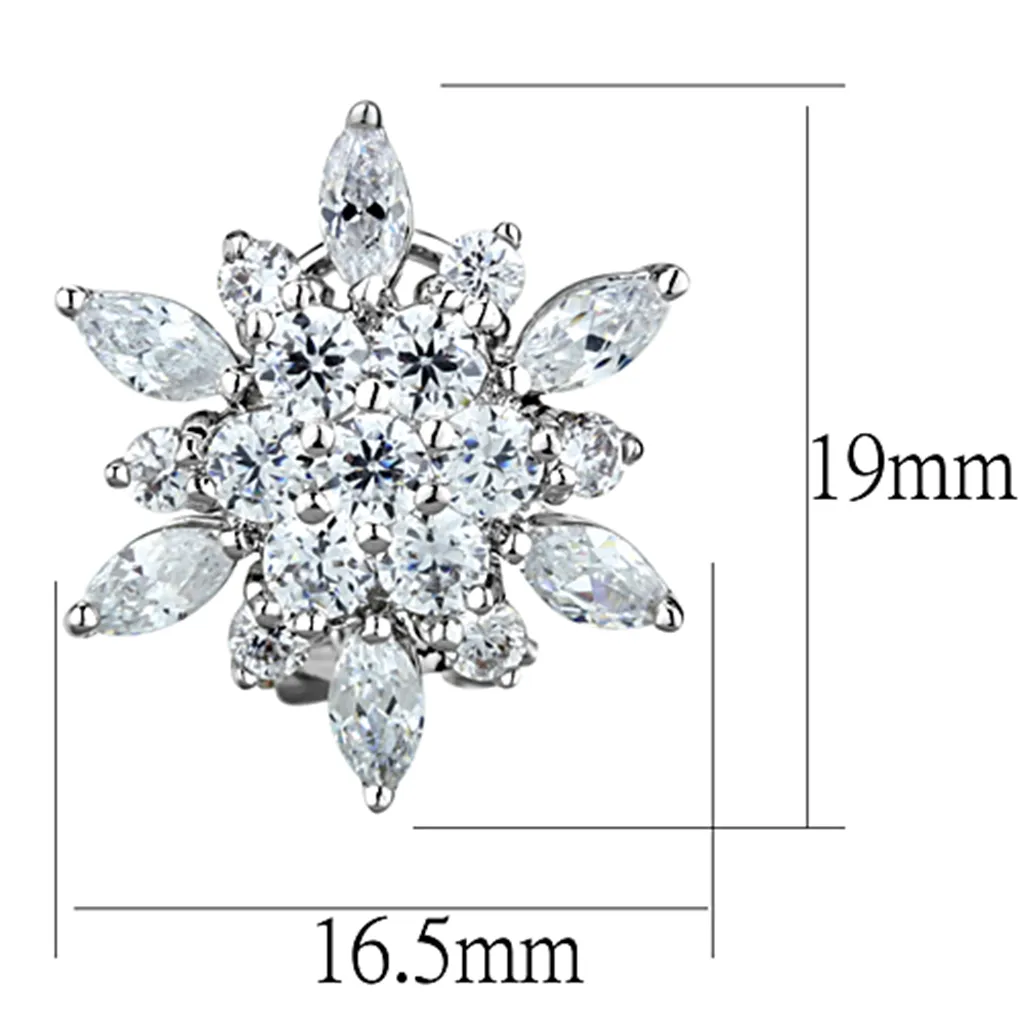 3W661 - Brass Earrings Rhodium Women AAA Grade CZ Clear