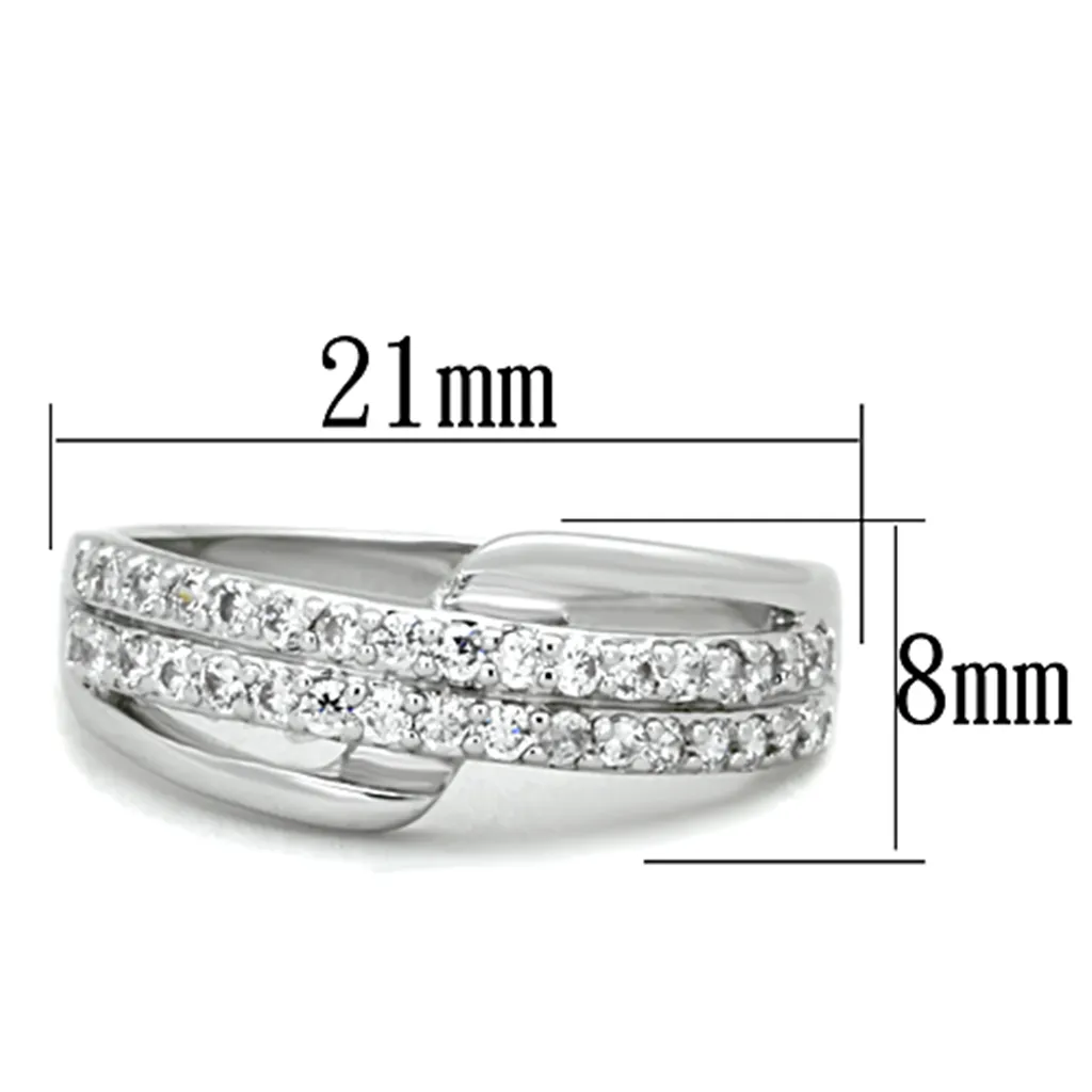 3W798 - Brass Ring Rhodium Women AAA Grade CZ Clear