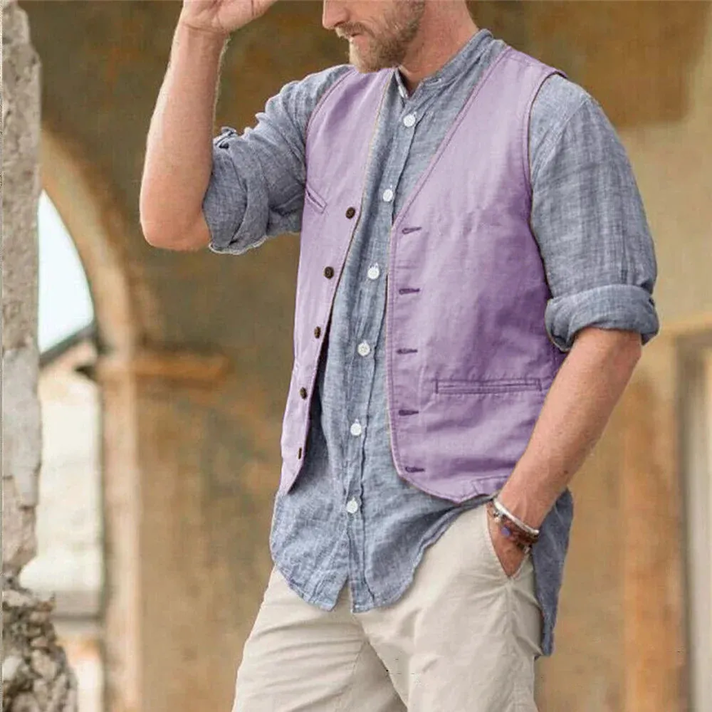 Aidase Men Vest Cotton Waistcoat Classic British Summer sleeveless Skin Friendly and Sweat Absorbing Thin Coats terno masculino