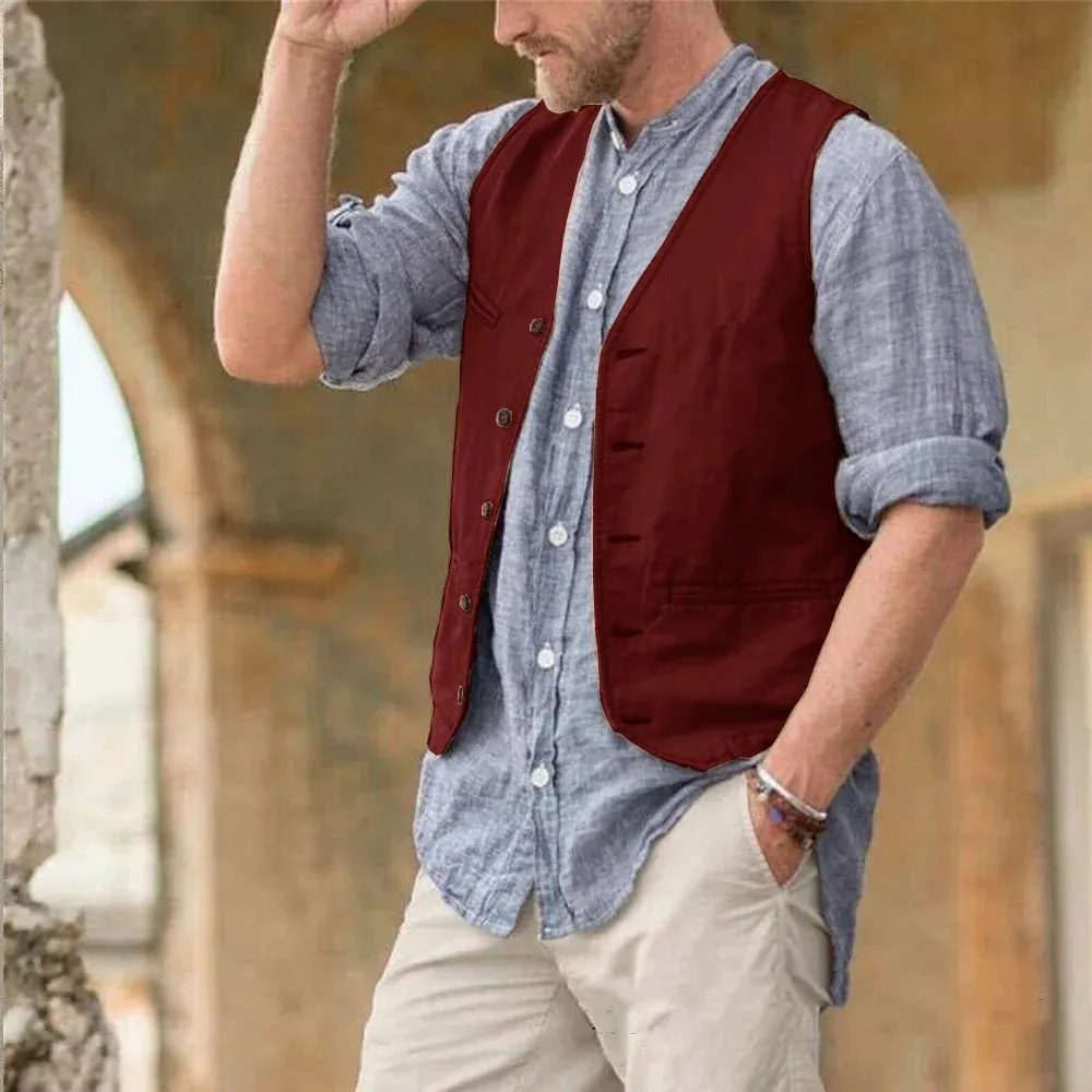 Aidase Men Vest Cotton Waistcoat Classic British Summer sleeveless Skin Friendly and Sweat Absorbing Thin Coats terno masculino