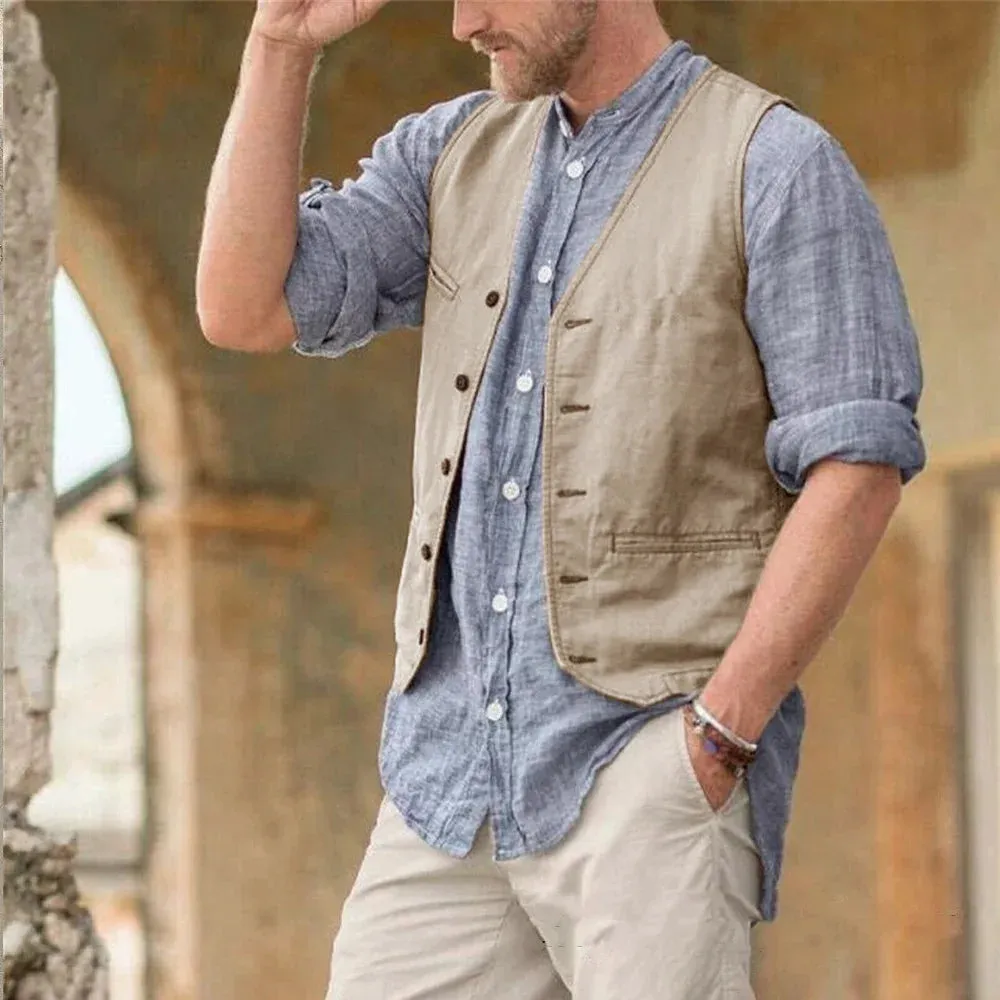 Aidase Men Vest Cotton Waistcoat Classic British Summer sleeveless Skin Friendly and Sweat Absorbing Thin Coats terno masculino