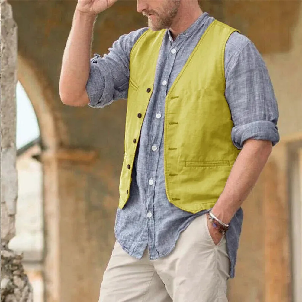 Aidase Men Vest Cotton Waistcoat Classic British Summer sleeveless Skin Friendly and Sweat Absorbing Thin Coats terno masculino