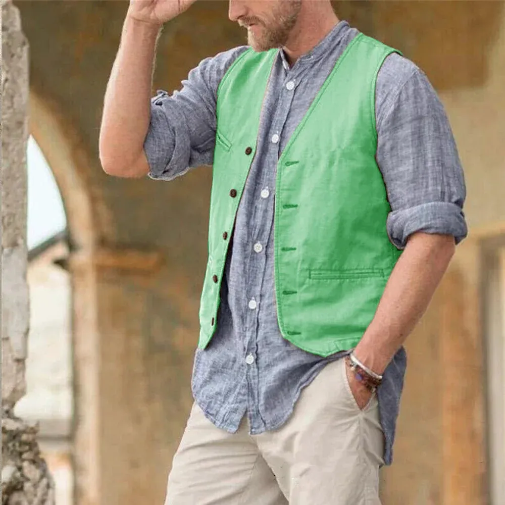 Aidase Men Vest Cotton Waistcoat Classic British Summer sleeveless Skin Friendly and Sweat Absorbing Thin Coats terno masculino