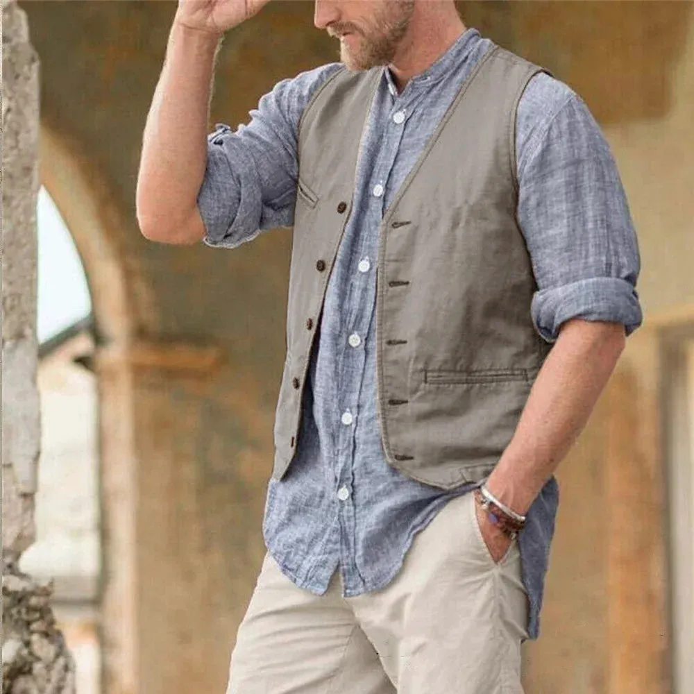 Aidase Men Vest Cotton Waistcoat Classic British Summer sleeveless Skin Friendly and Sweat Absorbing Thin Coats terno masculino