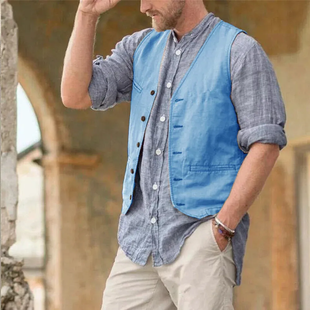 Aidase Men Vest Cotton Waistcoat Classic British Summer sleeveless Skin Friendly and Sweat Absorbing Thin Coats terno masculino