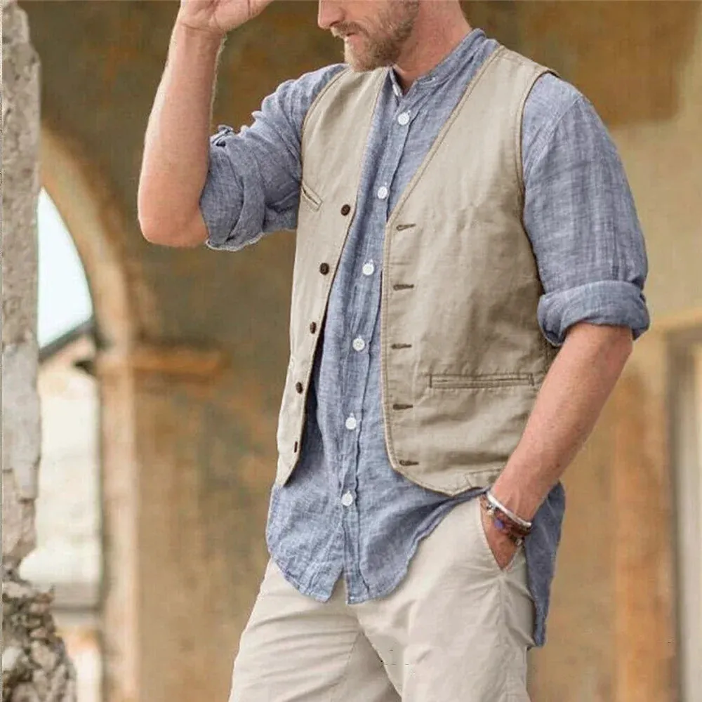 Aidase Men Vest Cotton Waistcoat Classic British Summer sleeveless Skin Friendly and Sweat Absorbing Thin Coats terno masculino