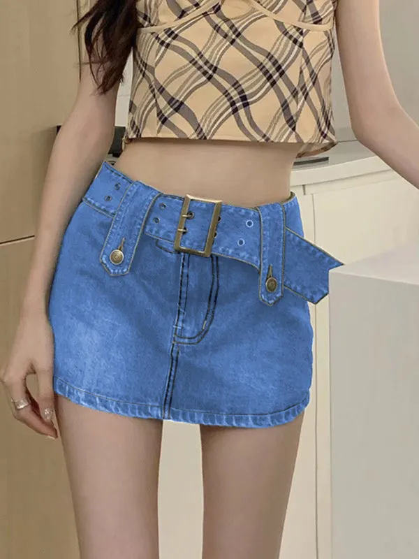Alondra Y2K Washed Denim High Waist Slim Skirt