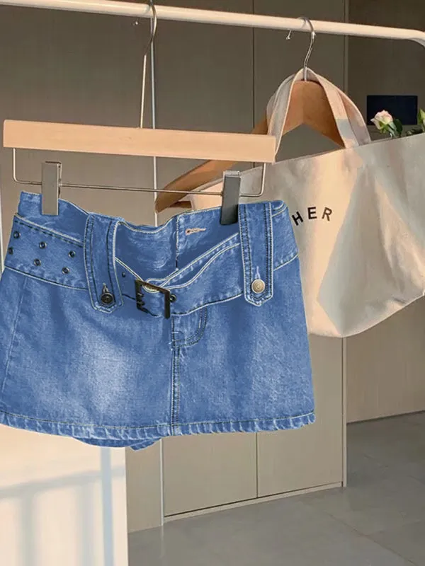 Alondra Y2K Washed Denim High Waist Slim Skirt