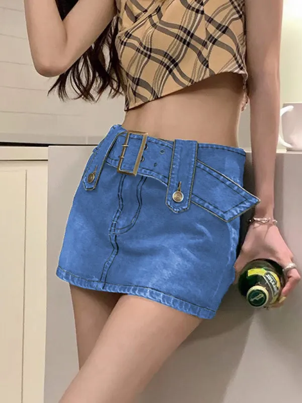 Alondra Y2K Washed Denim High Waist Slim Skirt