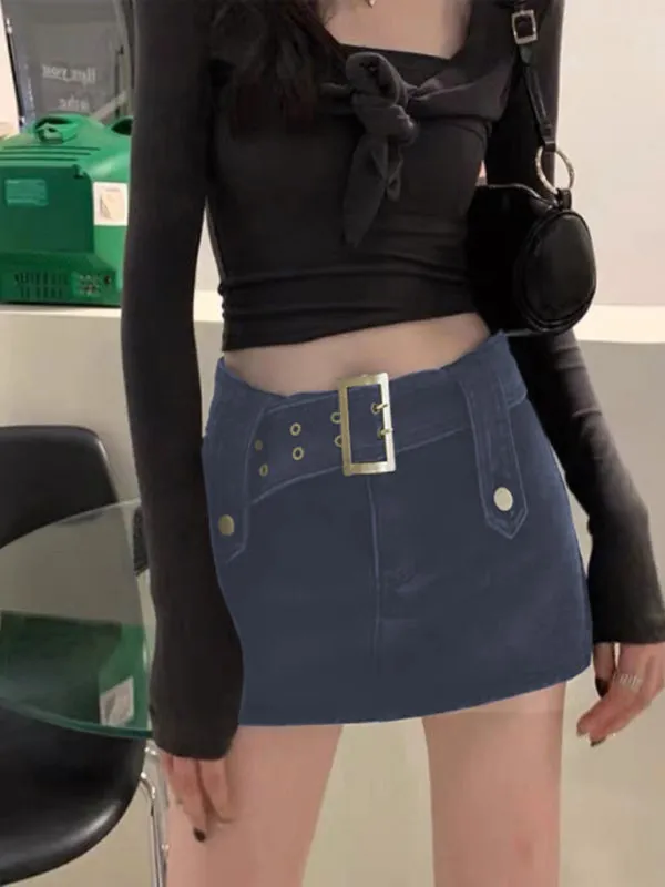 Alondra Y2K Washed Denim High Waist Slim Skirt