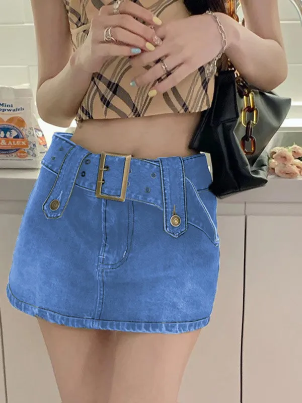 Alondra Y2K Washed Denim High Waist Slim Skirt