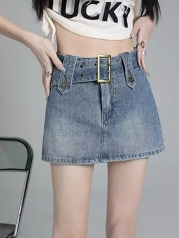 Alondra Y2K Washed Denim High Waist Slim Skirt