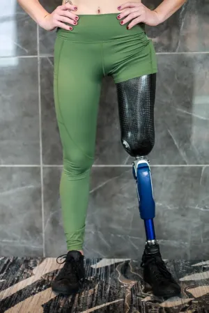 Advanced Military Green Above-the-Knee Leggings with Pockets for Left Leg Amputees