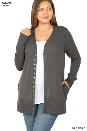 Ash Grey Ribbed Plus Size Cardigan (Size 1X)