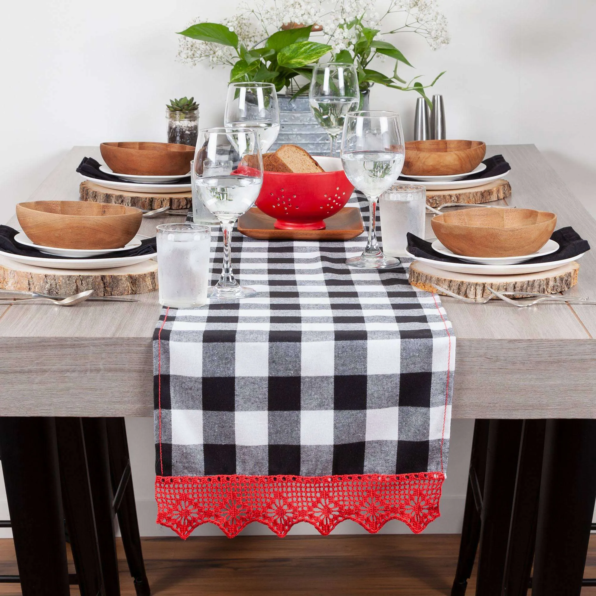 Aunt Crochet Lydia's Runner with Red Lace Edging