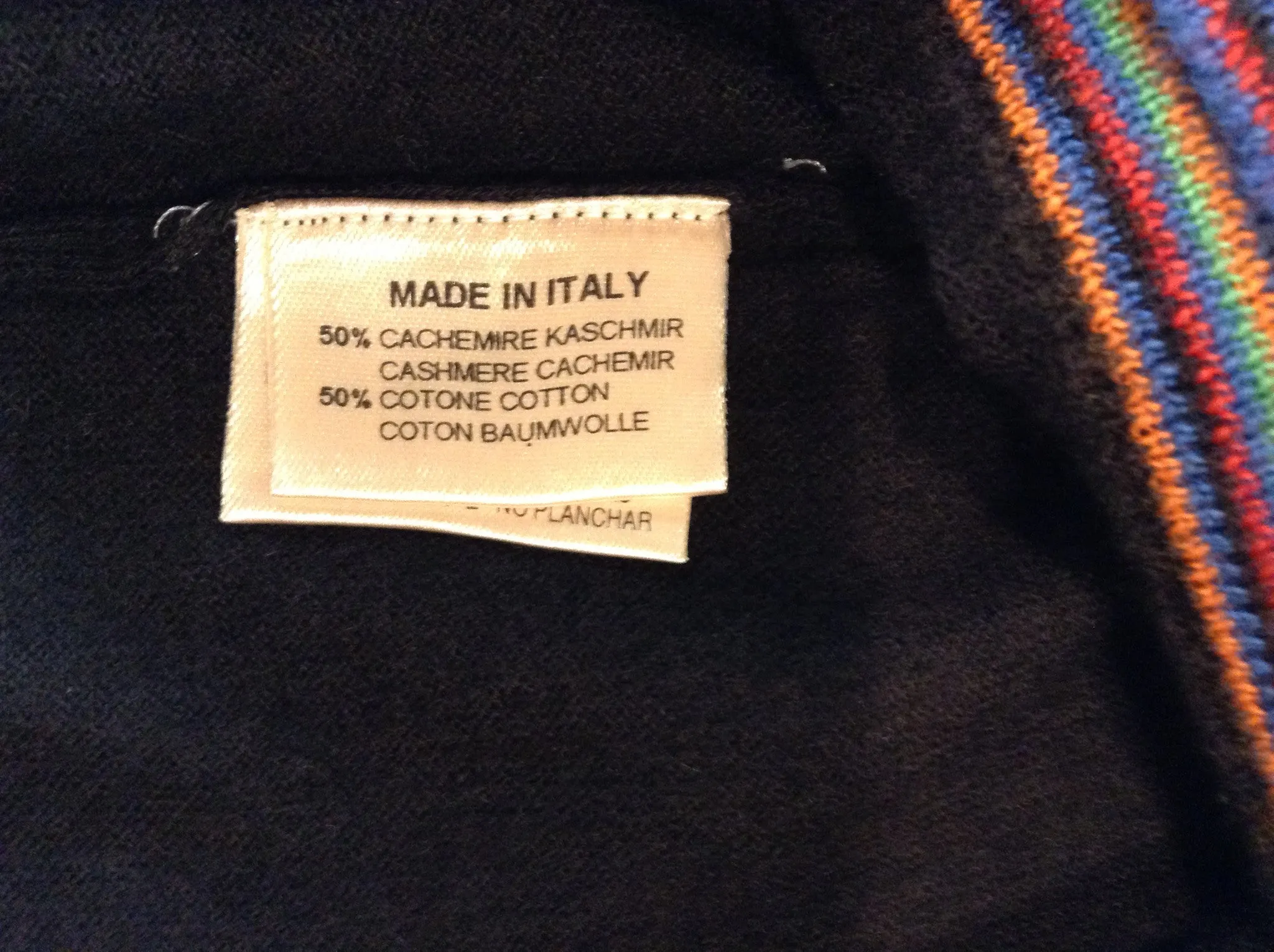 Authentic Hermes - Black Zip Neck Sweater with Multicolor Stripes on Inner Collar - XL