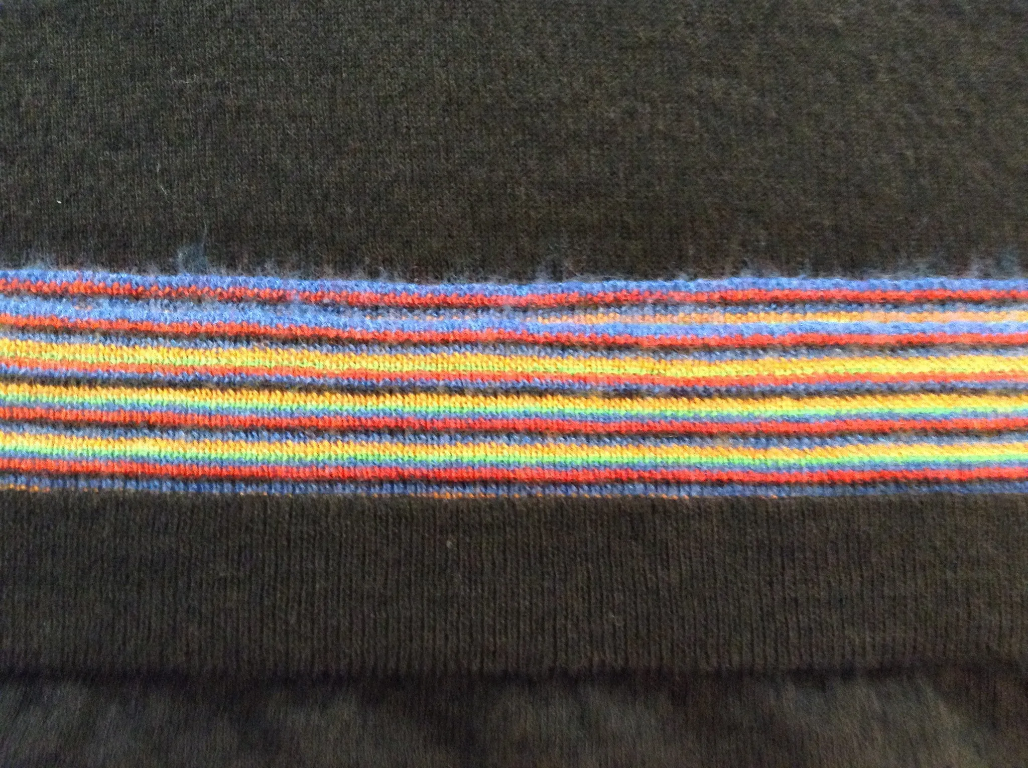 Authentic Hermes - Black Zip Neck Sweater with Multicolor Stripes on Inner Collar - XL