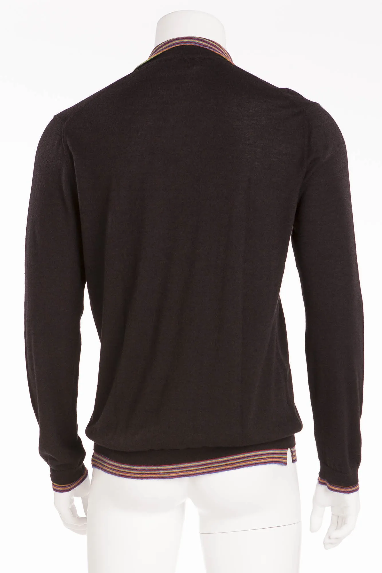 Authentic Hermes - Black Zip Neck Sweater with Multicolor Stripes on Inner Collar - XL
