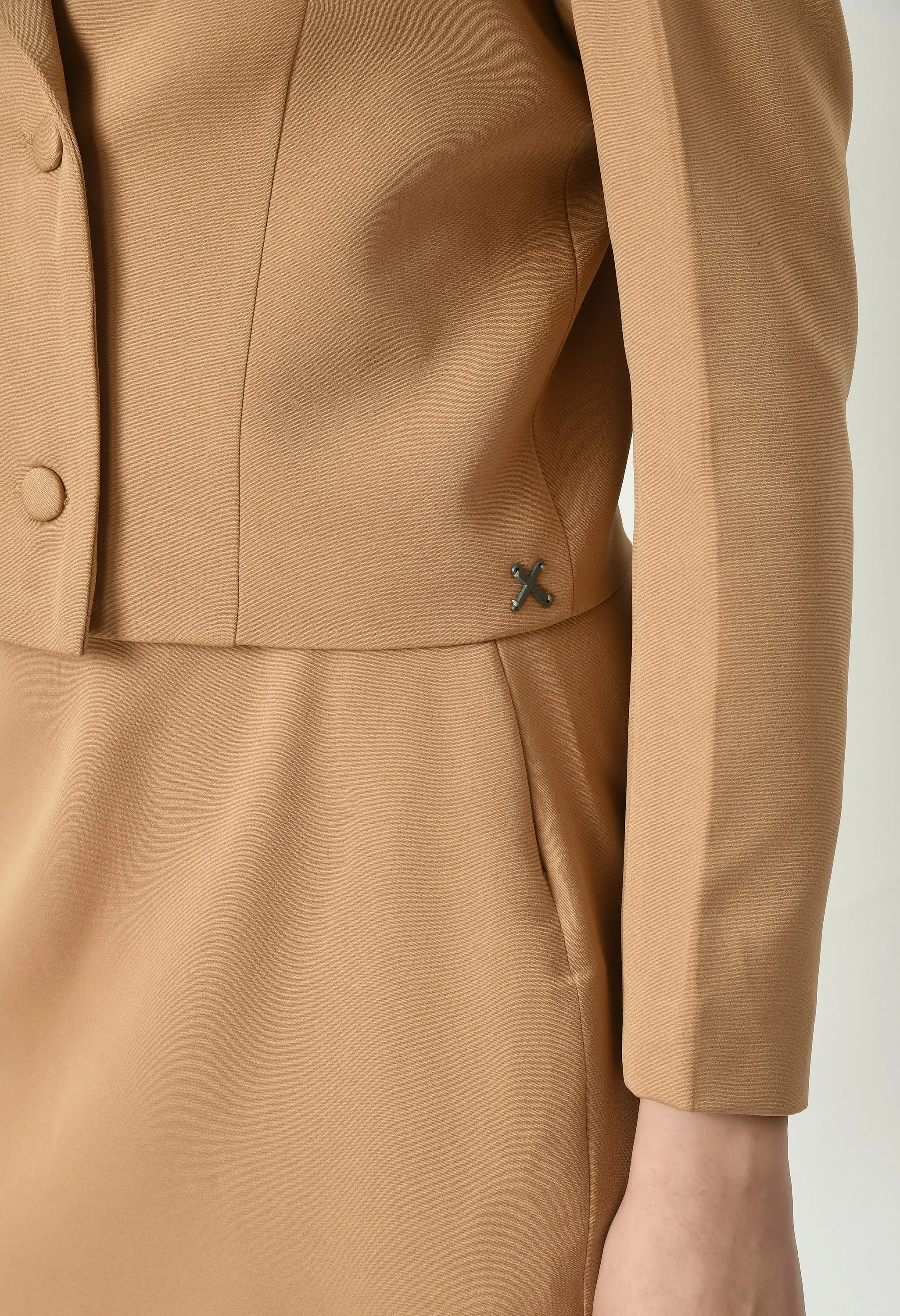 Beige Cotton Blend Glorious Double-Breasted Crop Blazer