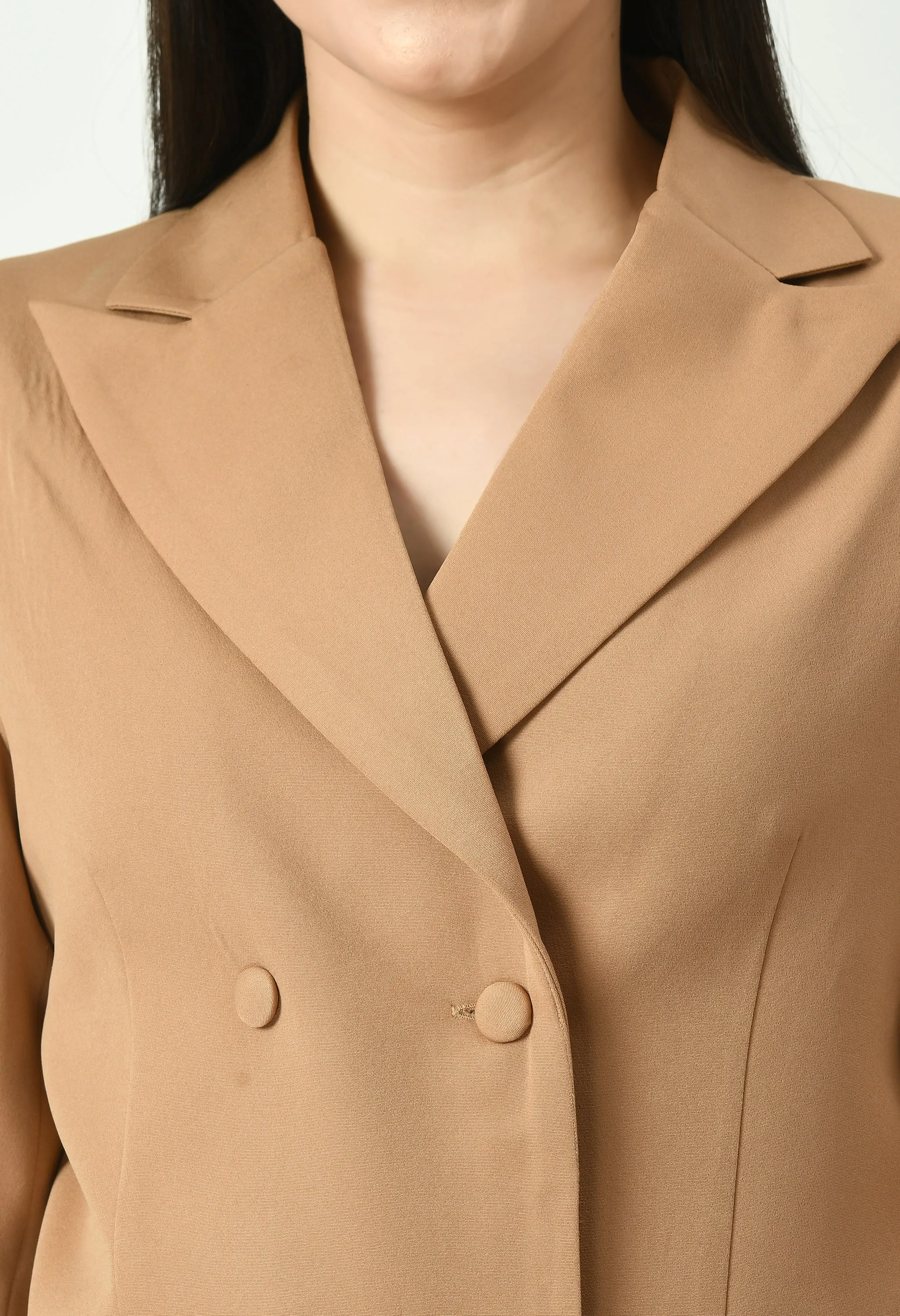 Beige Cotton Blend Glorious Double-Breasted Crop Blazer