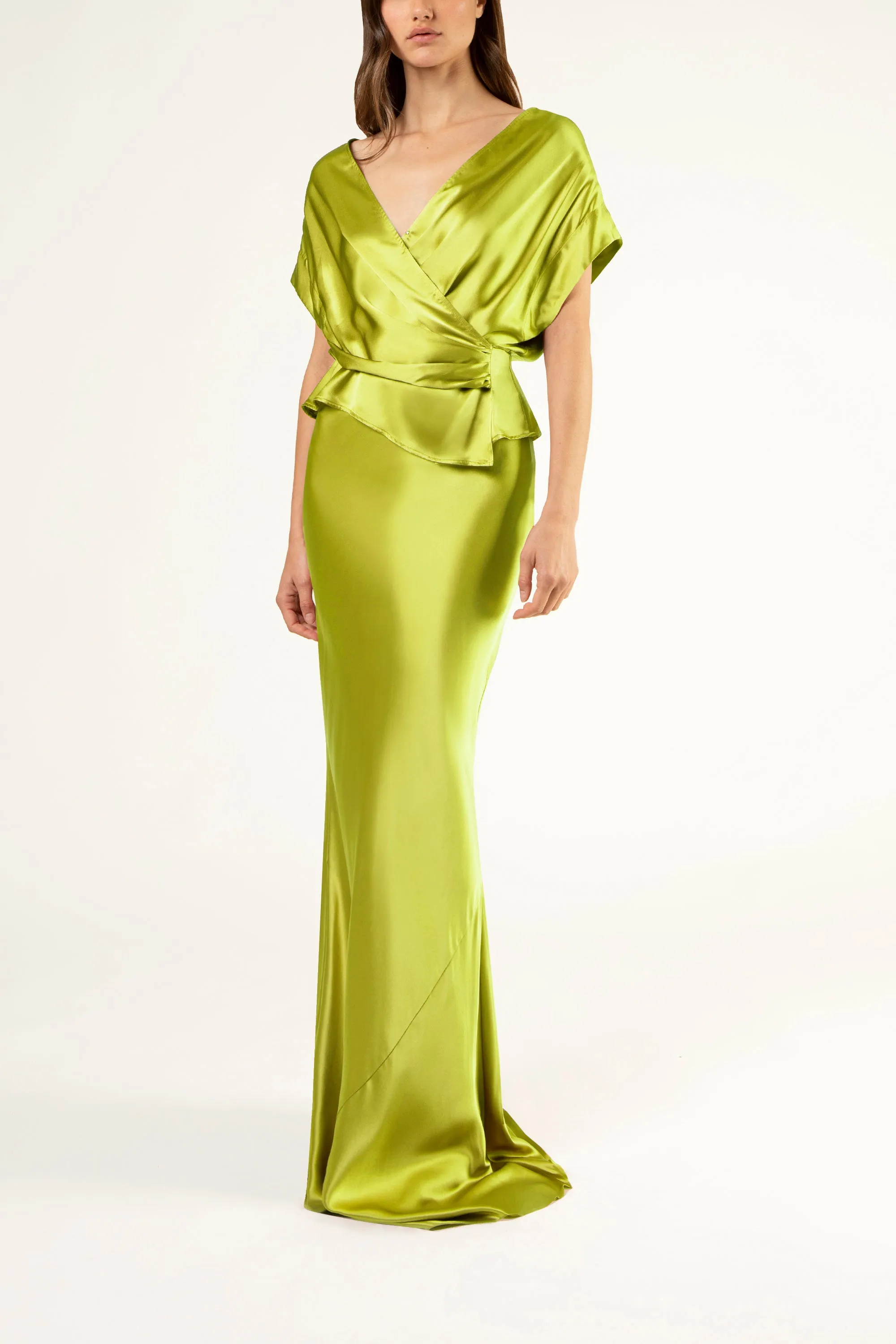 Bias maxi skirt - chartreuse