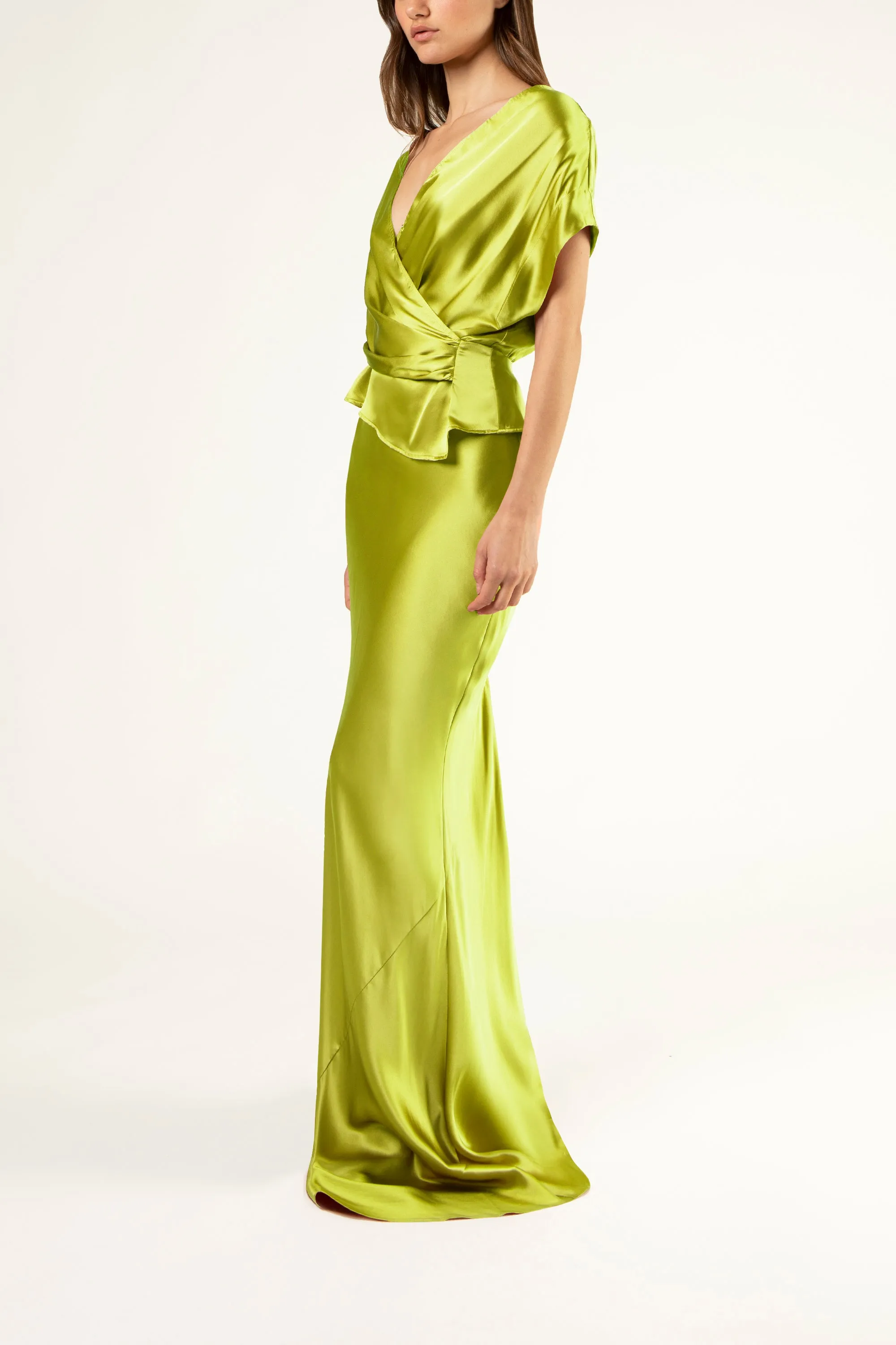 Bias maxi skirt - chartreuse