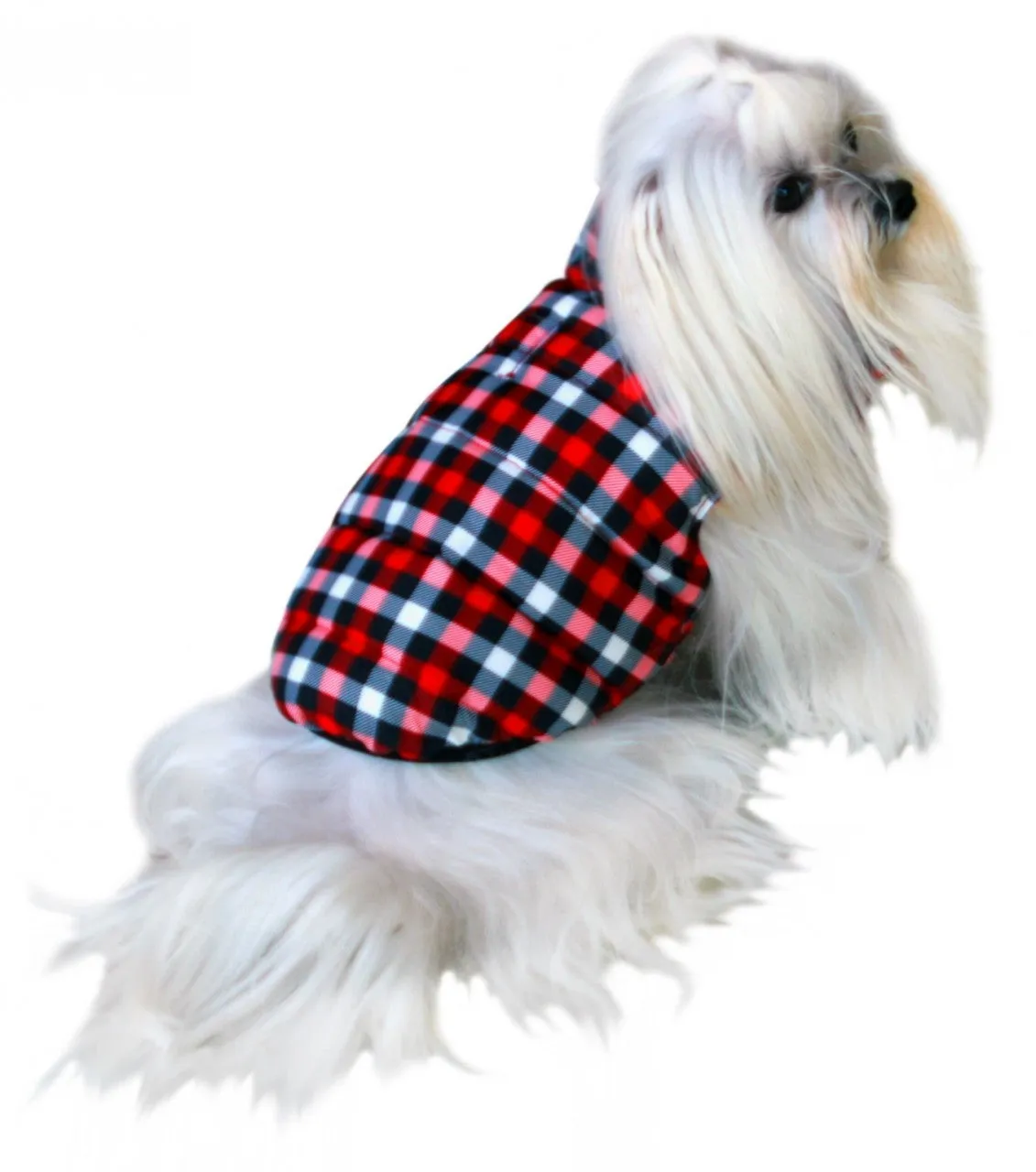 BLACK GINGHAM REVERSIBLE PUFFER DOG VEST