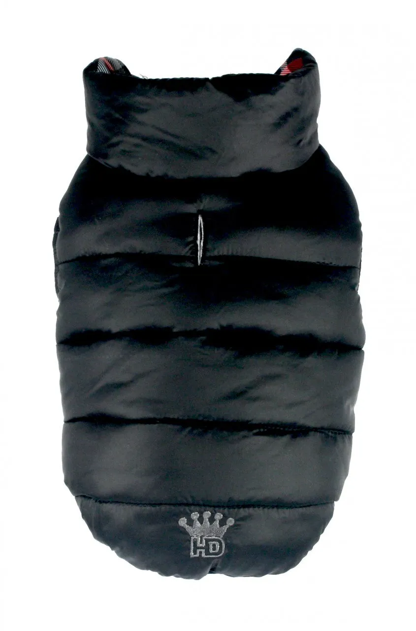 BLACK GINGHAM REVERSIBLE PUFFER DOG VEST
