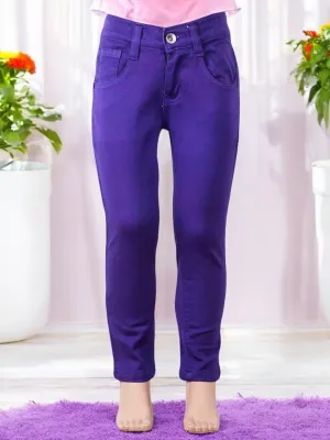 Bold Purple Slim-Fit Stretchable Pants for Girls