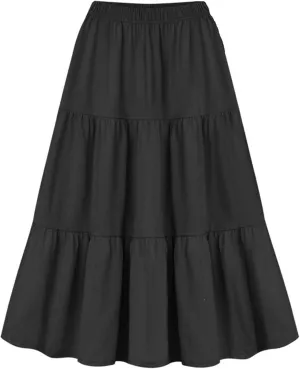 Casual Skirts Women Plus Size Summer Skirt Flowy Midi Skirt Elastic Tiered Skirt Comfy Maxi Skirt Fashion Beach Skirt