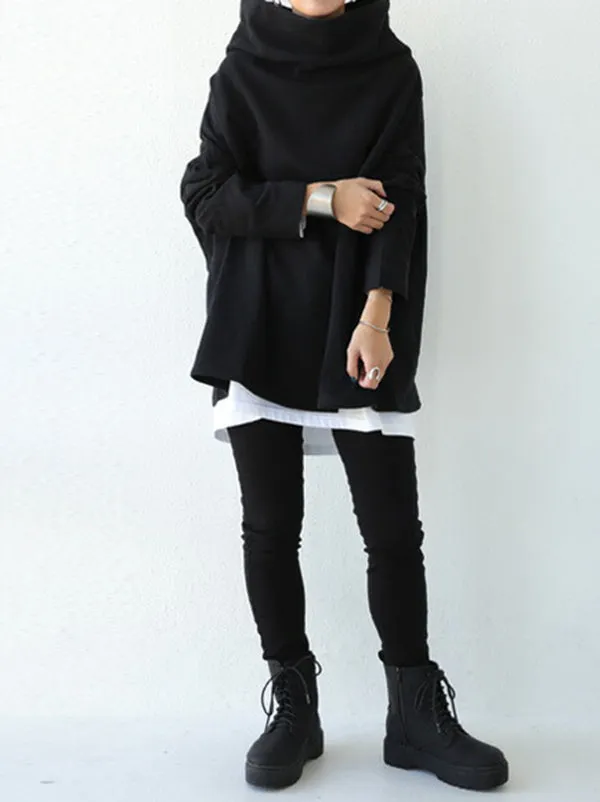 Chicmy-Urban Black&Gray High-Neck Long Sleeve Oversize T-Shirt