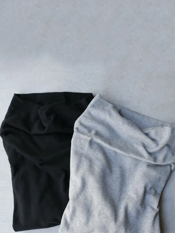 Chicmy-Urban Black&Gray High-Neck Long Sleeve Oversize T-Shirt