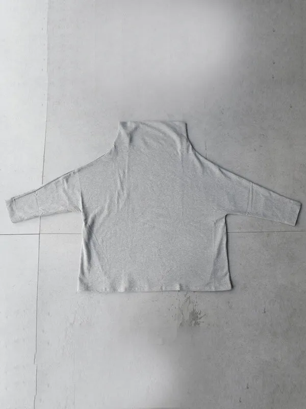 Chicmy-Urban Black&Gray High-Neck Long Sleeve Oversize T-Shirt