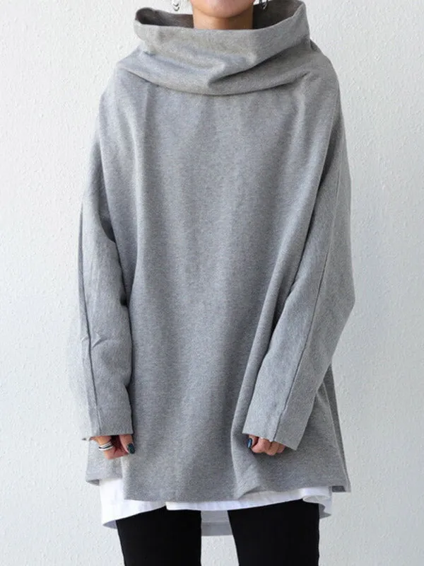 Chicmy-Urban Black&Gray High-Neck Long Sleeve Oversize T-Shirt