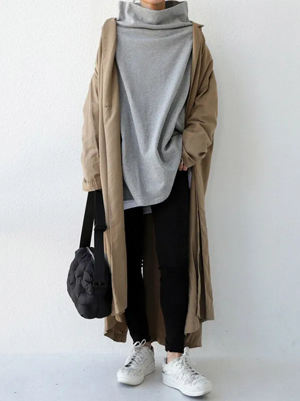 Chicmy-Urban Black&Gray High-Neck Long Sleeve Oversize T-Shirt