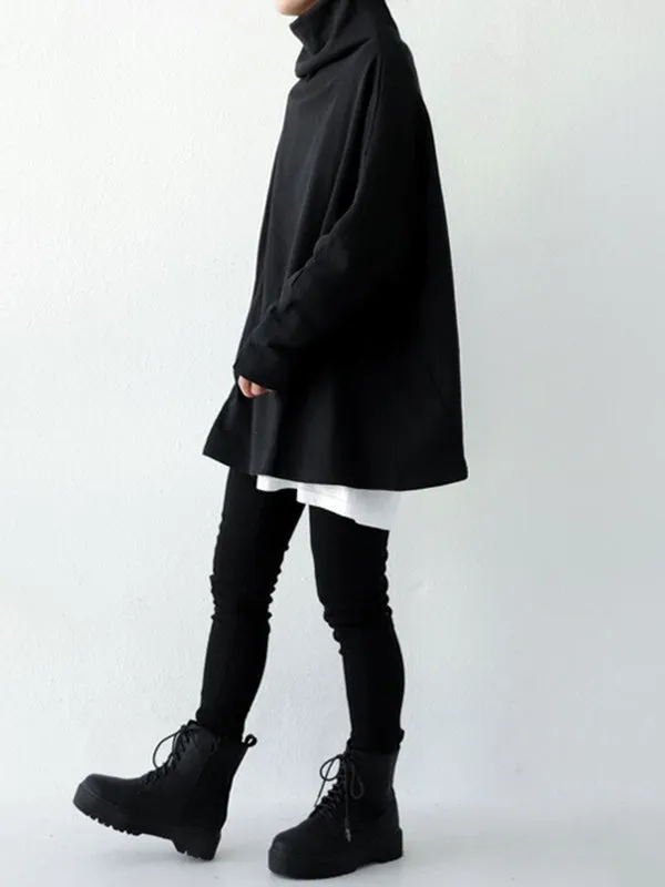 Chicmy-Urban Black&Gray High-Neck Long Sleeve Oversize T-Shirt