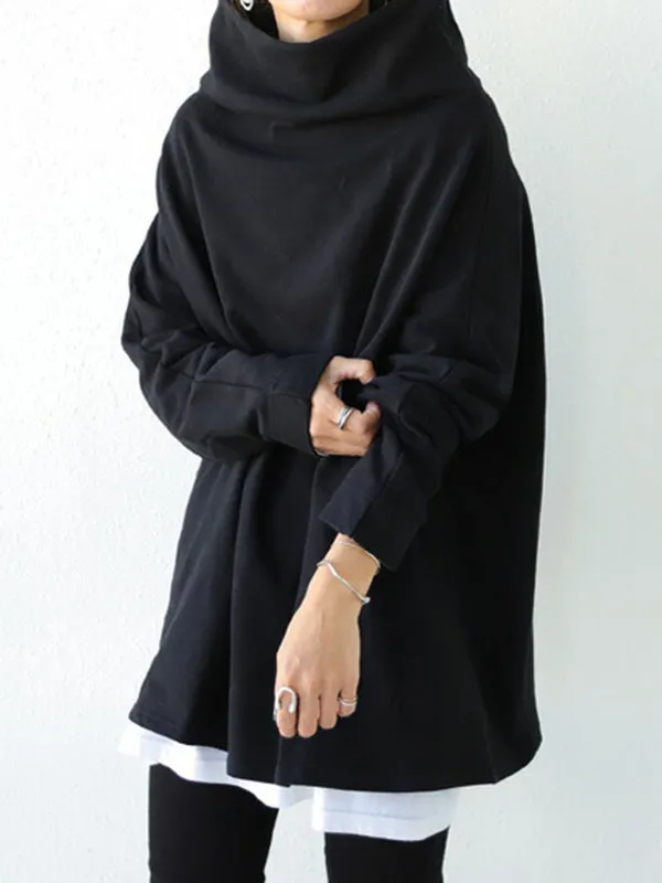Chicmy-Urban Black&Gray High-Neck Long Sleeve Oversize T-Shirt
