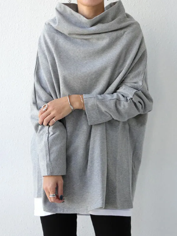 Chicmy-Urban Black&Gray High-Neck Long Sleeve Oversize T-Shirt