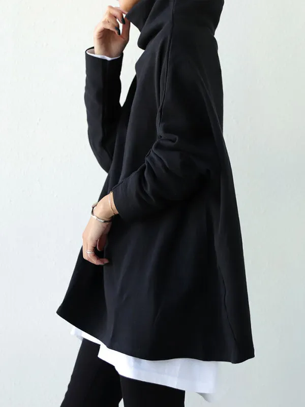 Chicmy-Urban Black&Gray High-Neck Long Sleeve Oversize T-Shirt