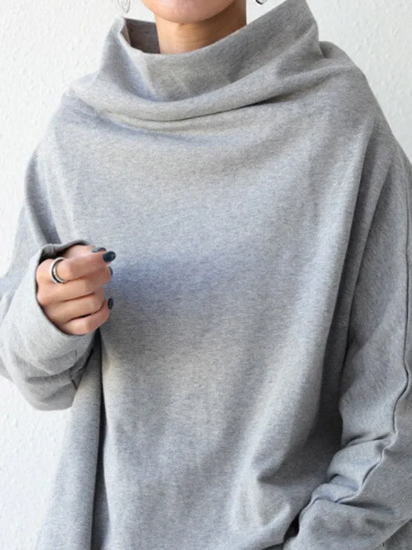 Chicmy-Urban Black&Gray High-Neck Long Sleeve Oversize T-Shirt