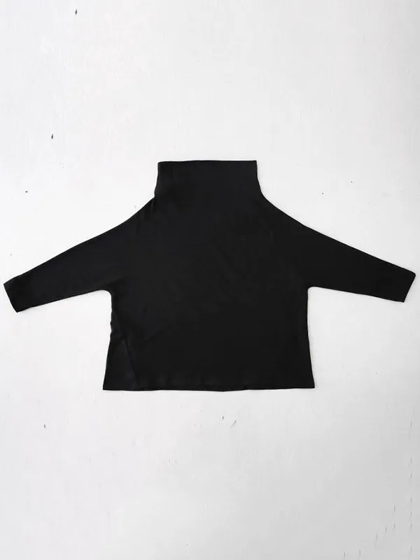 Chicmy-Urban Black&Gray High-Neck Long Sleeve Oversize T-Shirt