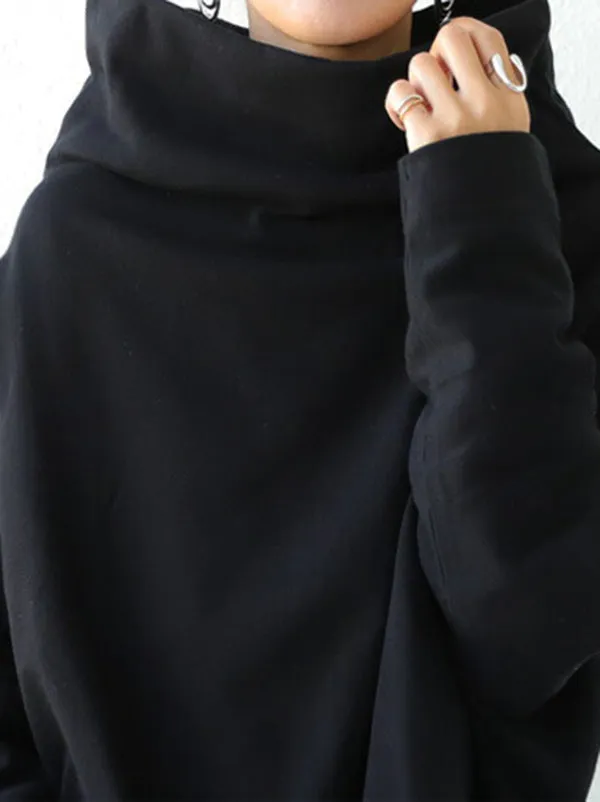 Chicmy-Urban Black&Gray High-Neck Long Sleeve Oversize T-Shirt
