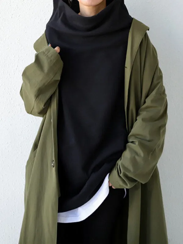 Chicmy-Urban Black&Gray High-Neck Long Sleeve Oversize T-Shirt