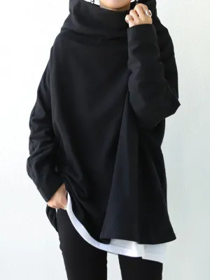Chicmy-Urban Black&Gray High-Neck Long Sleeve Oversize T-Shirt