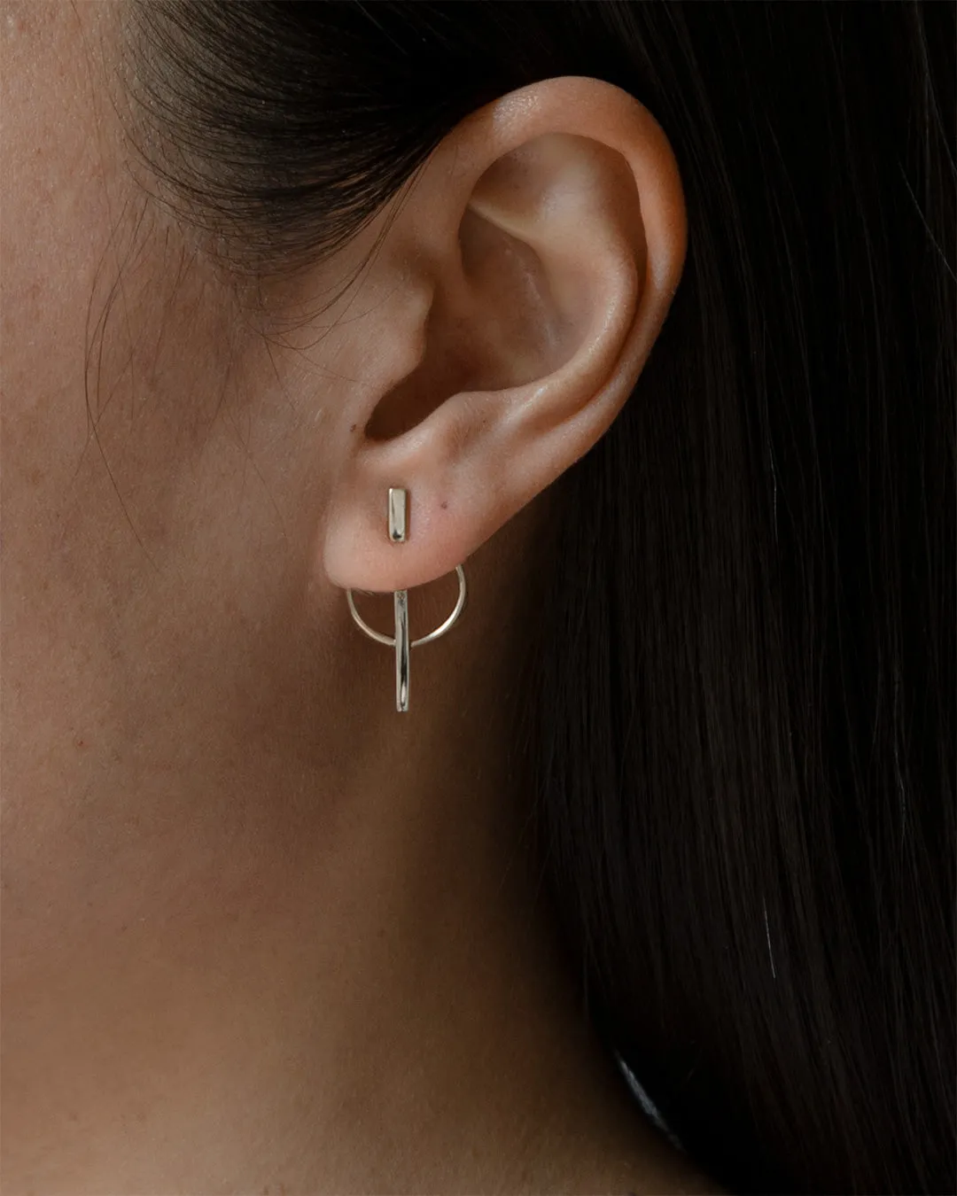 Circle Hoop Ear Jackets - Silver