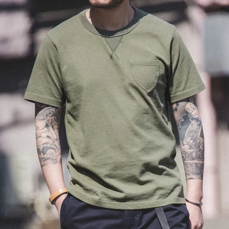 Cotton Retro Army Green Simple T-Shirt