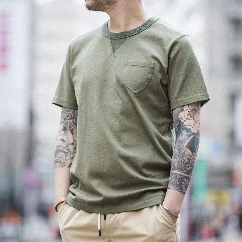 Cotton Retro Army Green Simple T-Shirt