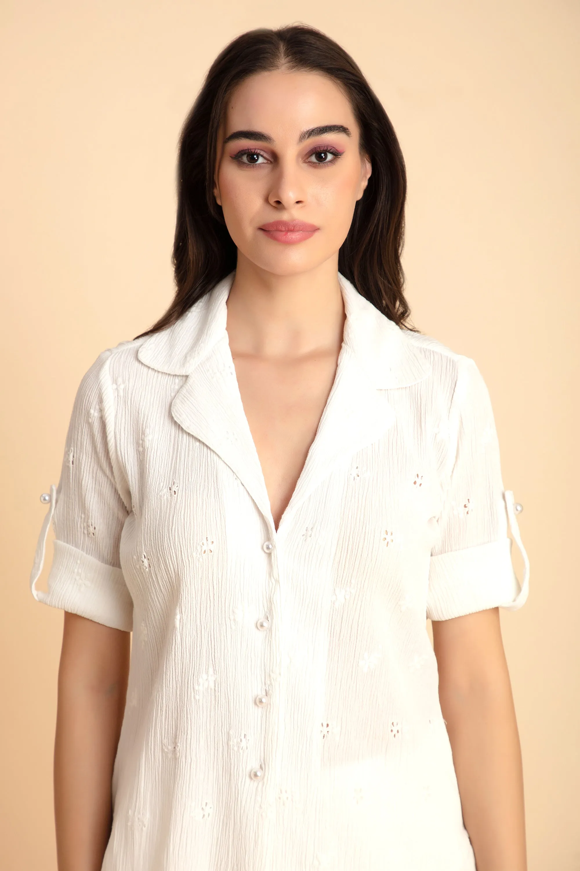 Crepe Shirt Crinkle Pants Set