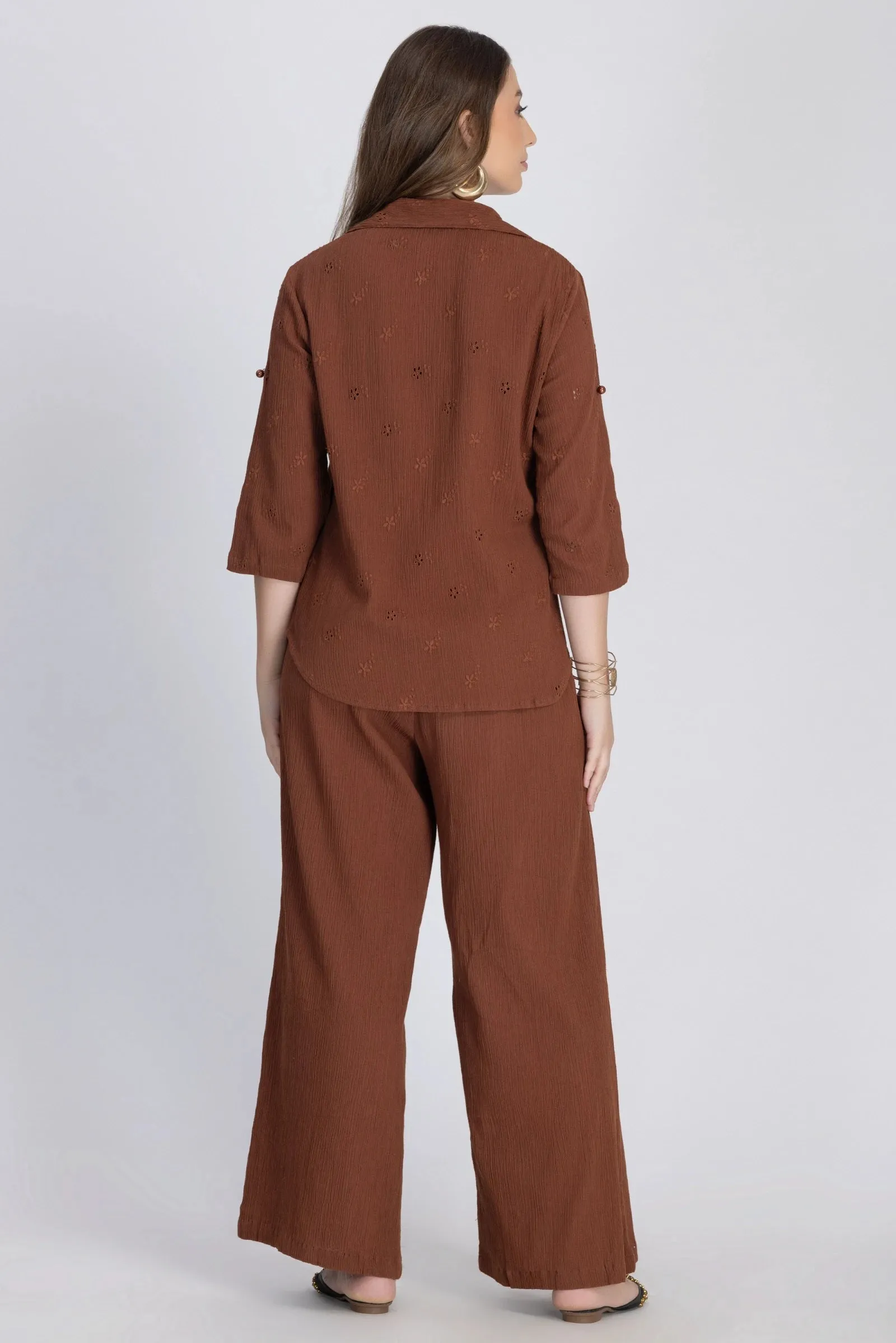 Crinkle Crepe Shirt Pants(Brown)