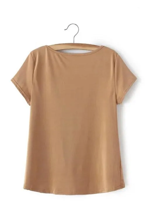 Custom Round Neck Curved Hem Khaki T-Shirts